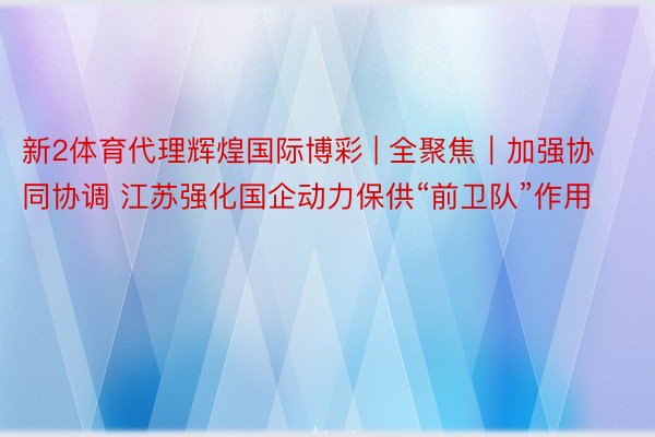 新2体育代理辉煌国际博彩 | 全聚焦｜加强协同协调 江苏强化国企动力保供“前卫队”作用