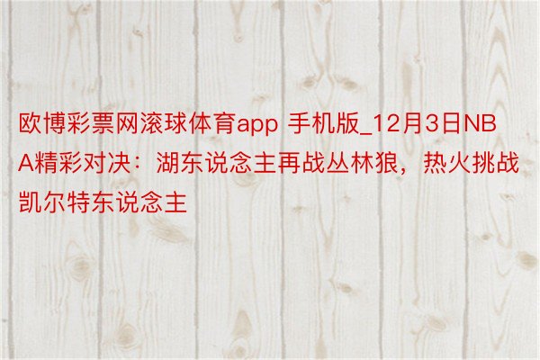 欧博彩票网滚球体育app 手机版_12月3日NBA精彩对决：湖东说念主再战丛林狼，热火挑战凯尔特东说念主